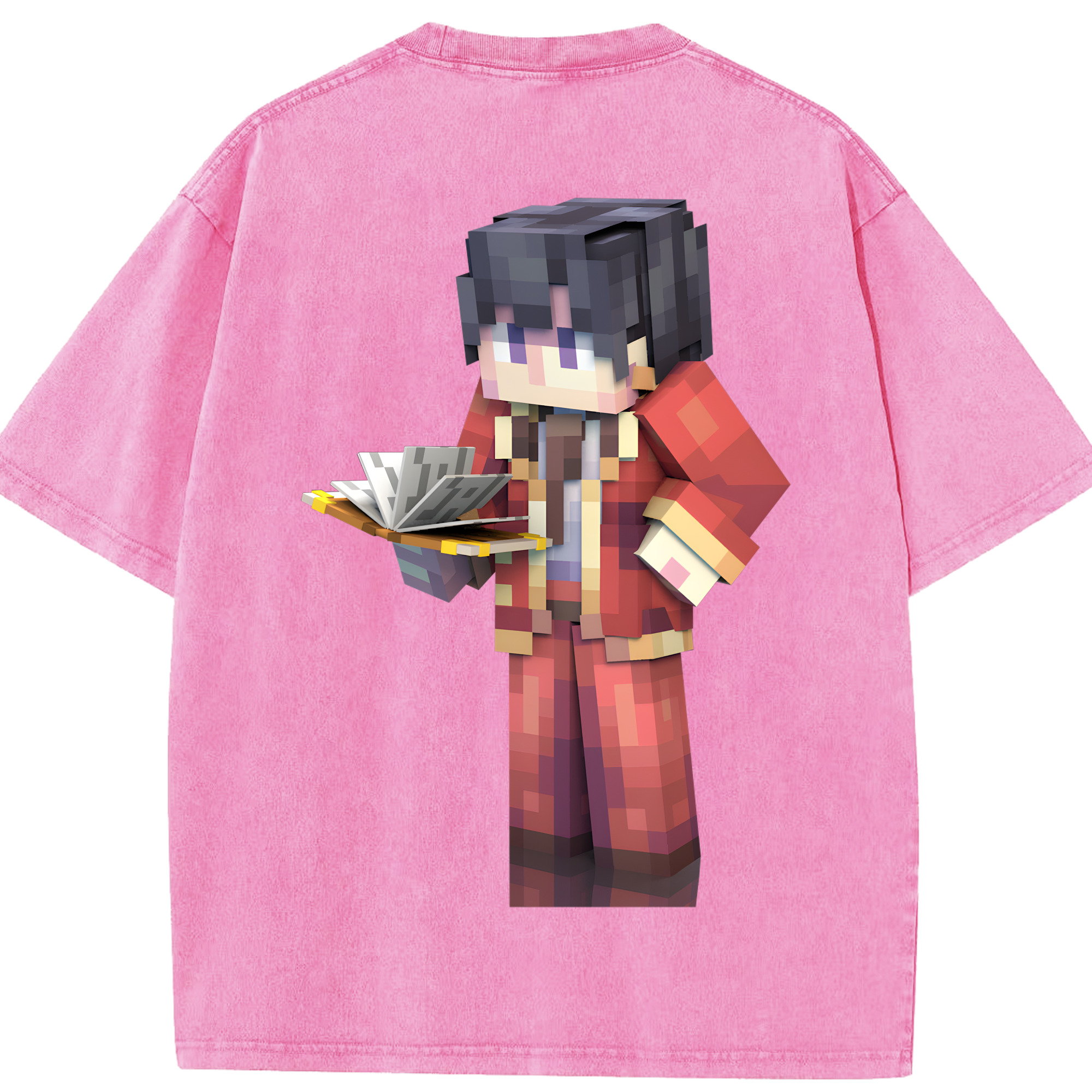 （画像用） マインクラフト ブロックの世界 Minecraft MC Block world 綿100% ヴィンテージ風 半袖Tシャツ（背面プリント）